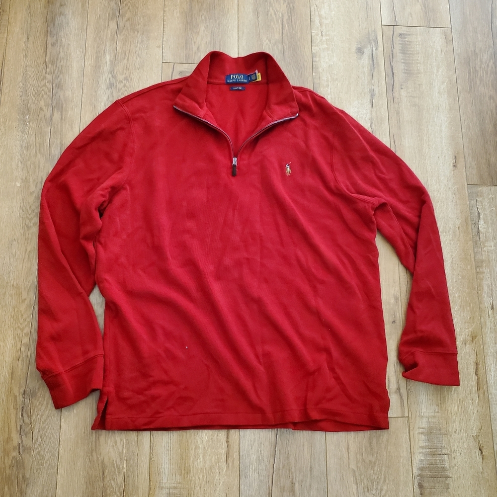Vintage Polo Ralph Lauren Mens Red Estate Rib 1/4 Zip Sweater Sz L Colorful Pony